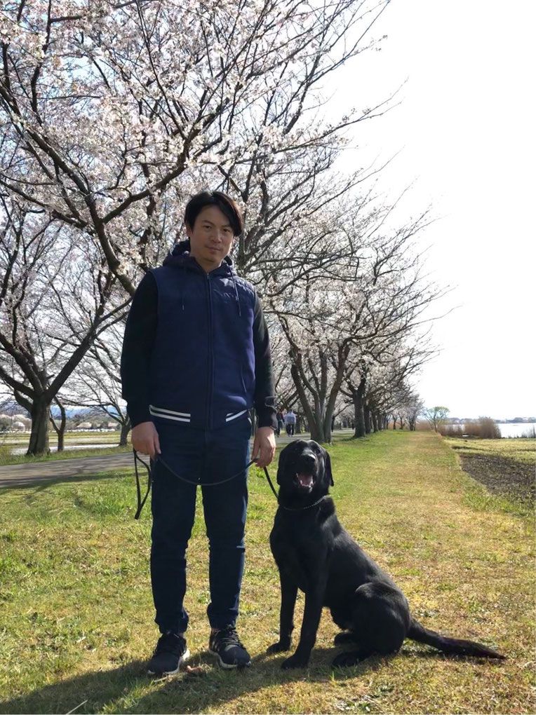 桜並木のルークとパパ